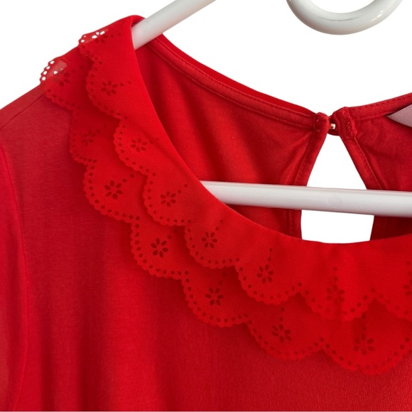Ted Baker Orange-Red Eyelet Ruffled Neckline Top, Size 4 (10/L) - Picture 3 of 12
